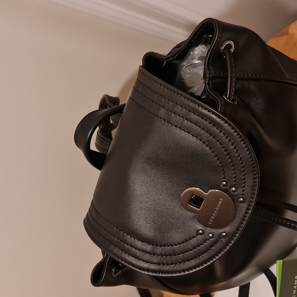 Longchamp Black Leather Adjustable Back Pack NWTS - Picture 3 of 11